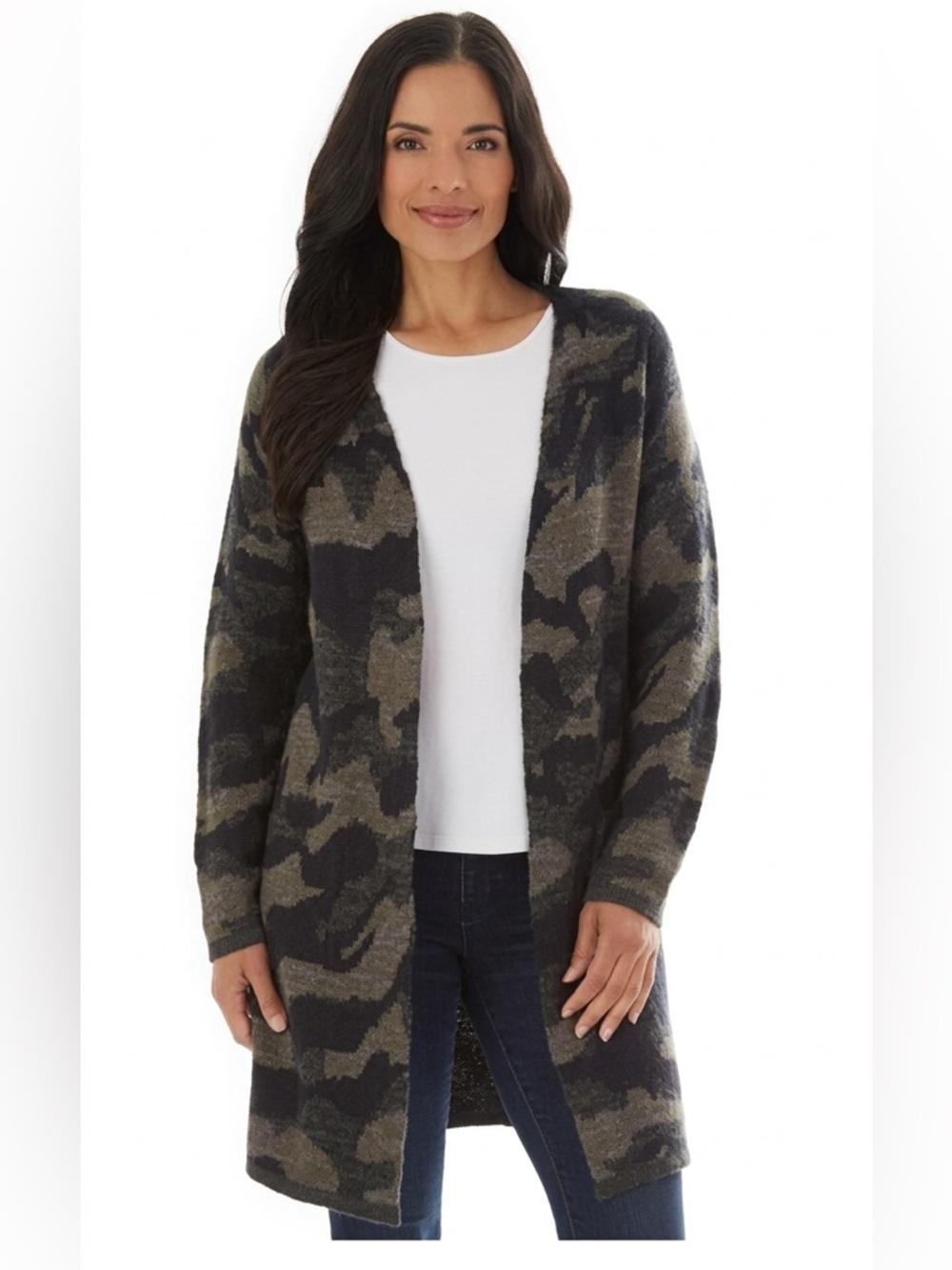 Black Camo Printed Long Cardigan/Duster